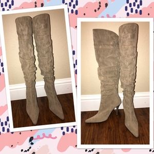 Taupe knee high stiletto boots